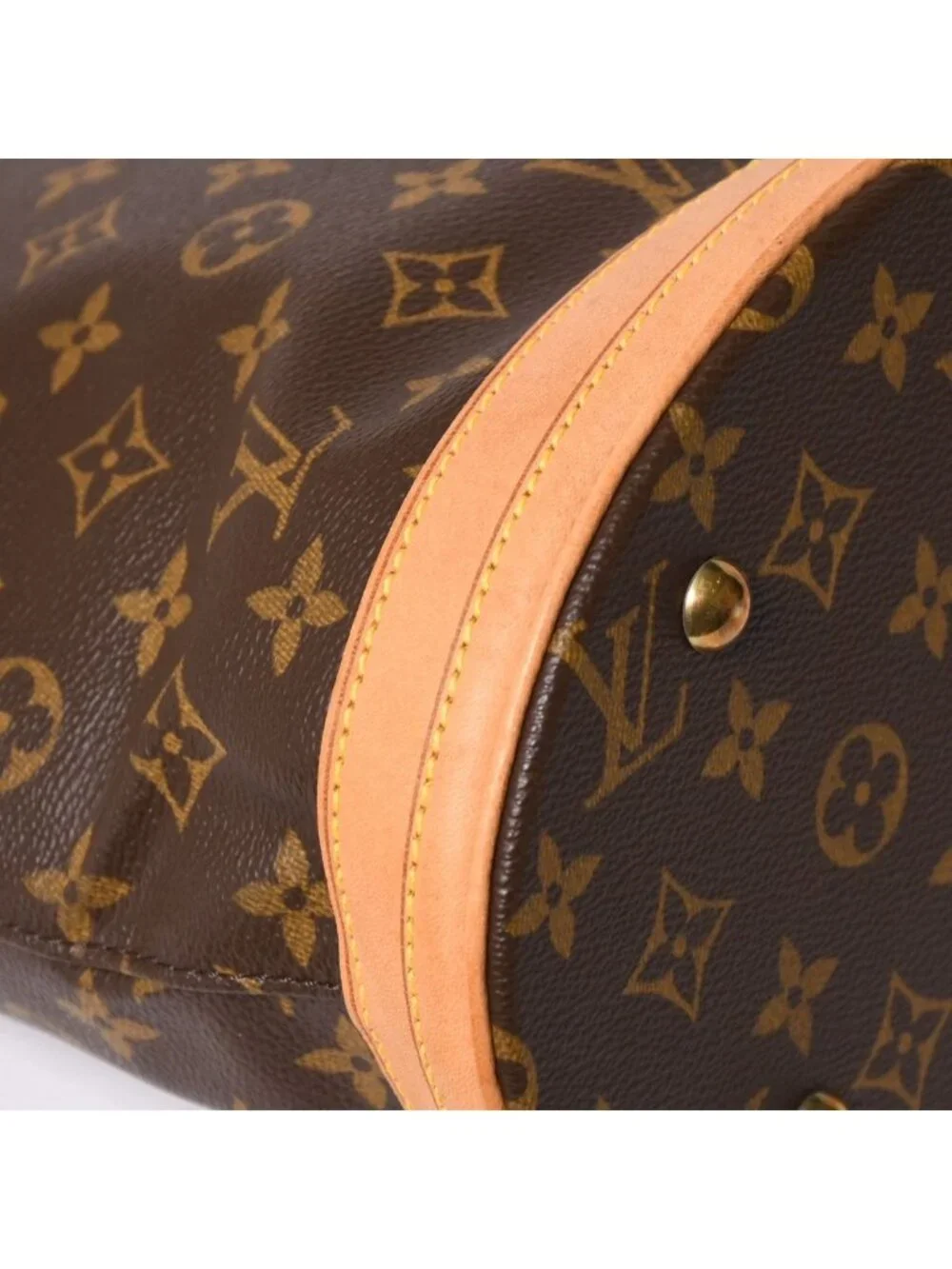 Louis Vuitton Bucket PM Handbag Monogram Brown Leather Gold